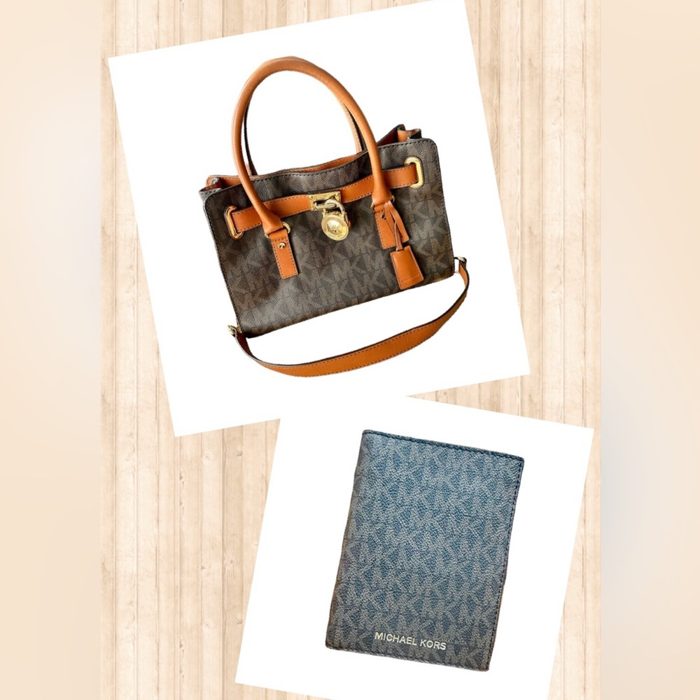 Michael Kors Hamilton MK logo Satchel bag & MK Jet Set Travel Passport W…